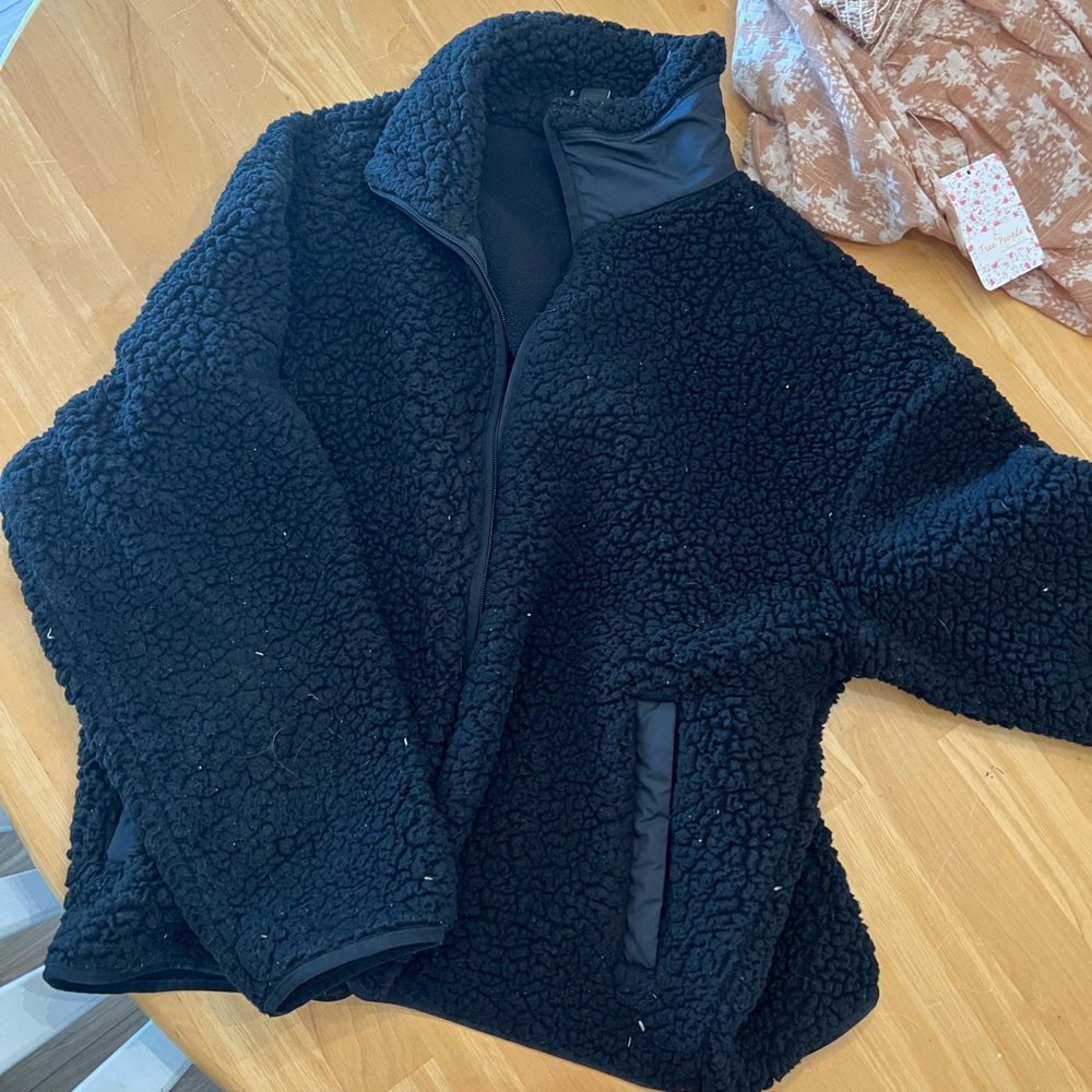 Athleta Black Teddy Jacket Plush Fleece Outerwear